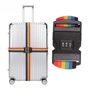Travelsky Colorful webbing cross  rainbow adjustable suitcase belt luggage strap with TSA passport lock