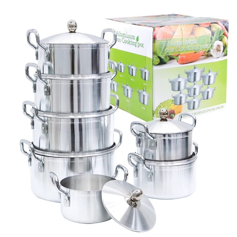 Chaozhou City Chaoan Guiyoumei Kitchenware Co., Ltd. Africa High Quality 14PCS 16-28CM Thickened Aluminum Cookware Set Drum Shape Cooking Pot Aluminium Soup&Stock Pot Set Wholesale