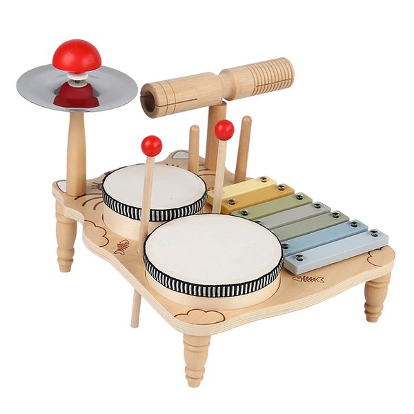 2024 Montessori wooden Instruments Musical Drum Toys Set Wooden Music Kit Baby Sensory Toy  Percussion Drum Set for Kids