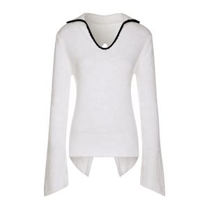 Knitwear Manufacturer Custom Spring Autumn White Lapel Long Sleeve Knitted Pullover Sweater Women