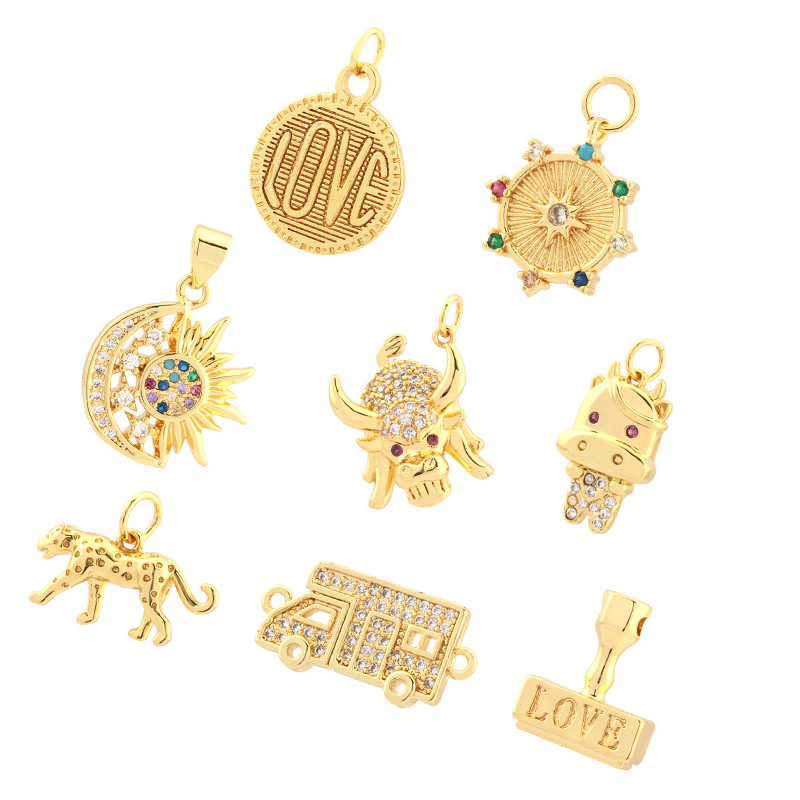 Nanjing Youerjia Technology Co., Ltd. 18k Gold Plated Micro Pave Sunflower Charm Pendant Vintage Coins Rv-Shaped Connector Zircon Cow Pendant Jewelry Accessories