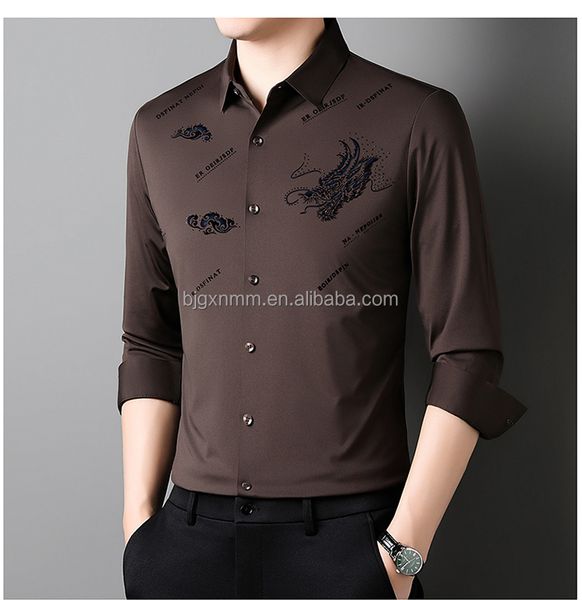Factory Direct Men's Business Shirt New resort Denim pocket print linen pure color  Men's Mature Style Shirt