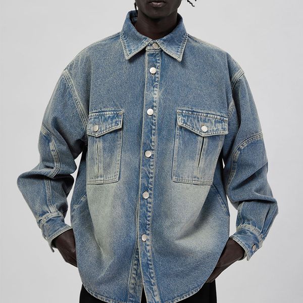 Custom denim button down shirt jeans shirts for men long sleeve denim shirt vintage overshirt jacket men