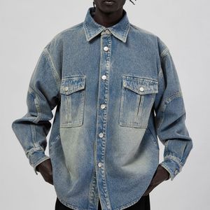 Custom denim button down shirt jeans shirts for men long sleeve denim shirt vintage overshirt jacket men