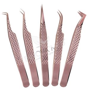 Lash Eyelash Extension Tweezers Set of 5, Japanese Stainless Steel Tools Straight Curved 45 90 Degree Angled Tip
