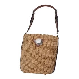 Wholesale Trendy Paper Straw Tote Bag Convenient Beach Bag Fashionable Weave Handbag with Metallic Button Closure for Women