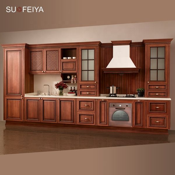 Suofeiya Unique Royal Modular Kitchen Furniture Red Gloss Solid Wood PVC Kitchen Units Cabinet Sets
