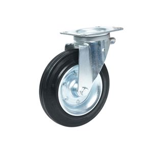 200mm 160mm Rubber Industrial Heavy Duty Caster Wheels with Brakes Castor Wheels for Waste Bin and Refuse Container