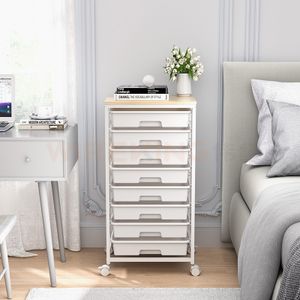 WIREKING China Factory Utility Small Cart Coffee Table Bed Side Table Trolley Car Home Storage Shelf Rack 8 Organizer Drawers
