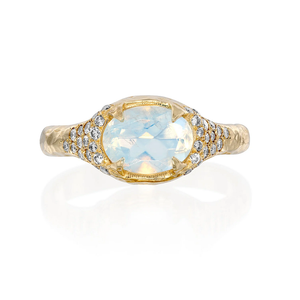 Exquisite zircon 14k gold plated wedding engagement gemstone ring for women sterling silver 925 natural oval blue moonstone ring