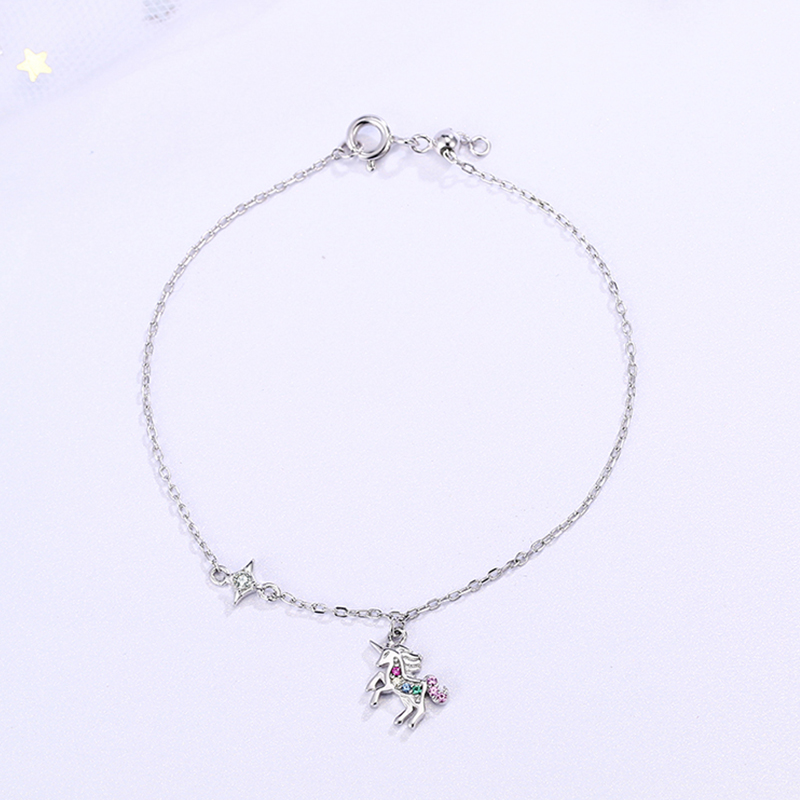 Fashionable unicorn shaped lucky charms bracelet innocent and dreamy white gold jewelry accessories 925 silver tennis bracelet