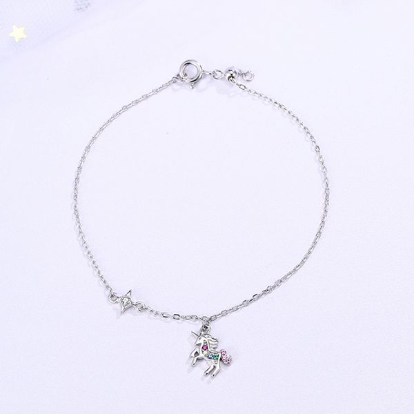 Fashionable unicorn shaped lucky charms bracelet innocent and dreamy white gold jewelry accessories 925 silver tennis bracelet