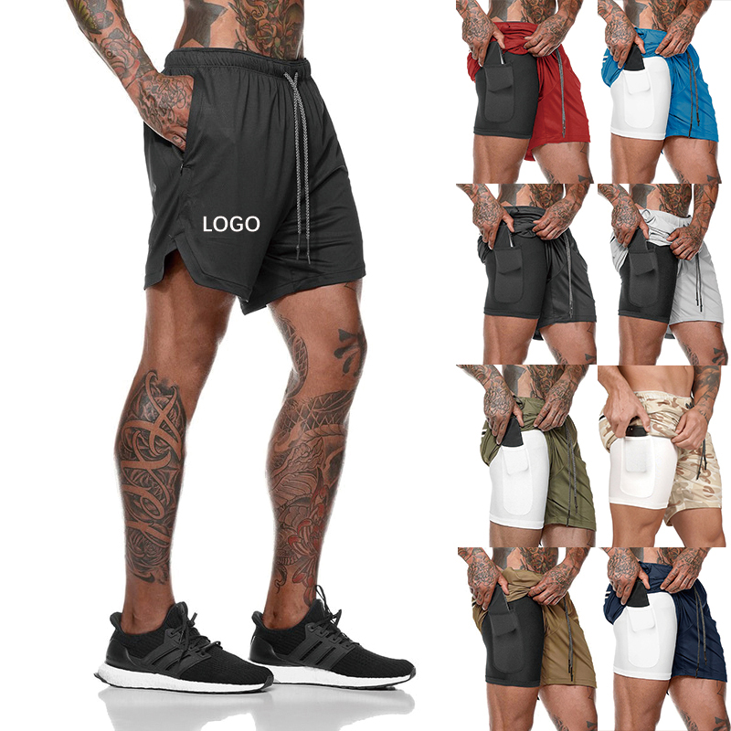Dropshipping Mens Workout Jogger Running Shorts Men 2 in 1 Sports Jogging Gym  Fitness Training Shorts