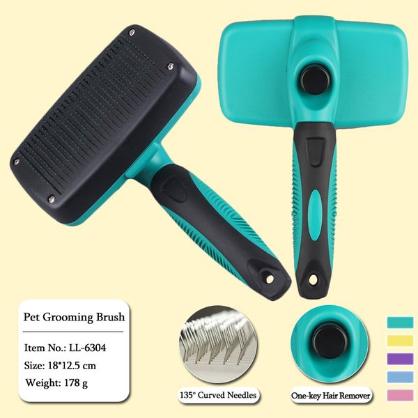 Self-Cleaning 135 degrees Stainless Steel Curved Needles Pet Hair Remover Brush Dog Grooming Slicker Brushes for Cats