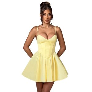 Summer 2024 new waist cinching slim short skirt Elegant Temperament Dress sexy suspender A-list Women Casual dress Ladies Dress