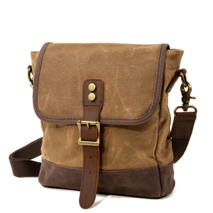 Men's Trendy Waxed Canvas Leather Casual Messenger Shoulder Bag Small Outdoor Travel Bag with Digital Gear & Camera Features