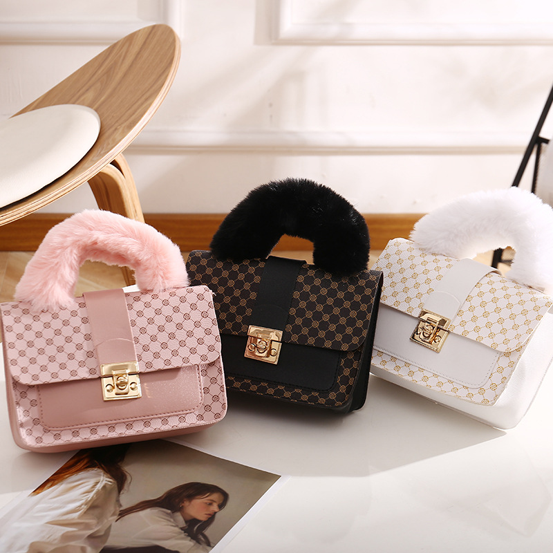 2024 Summer Handbags For Women Printing Pattern Outdoors Pu Leather Plush Pink Gifty Hand Bags For Girls