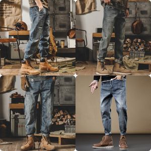2024 European and American retro jeans men's summer loose straight side strip design simple style men's pants