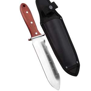 Wholesale Stainless Steel Double Edge Sharp Blade Leather Sheath Digging Hori Hori Garden Knife Measure Camping Tool