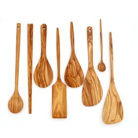 kitchen utensils cooking tools Olive wood spoon set wooden  Ladle Spatula set Turner Slotted for Cooking
