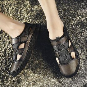 Anti-slip men's casual shoes Outdoor large size hiking sandal shoes protect toe genuine leather sport beach sandals men