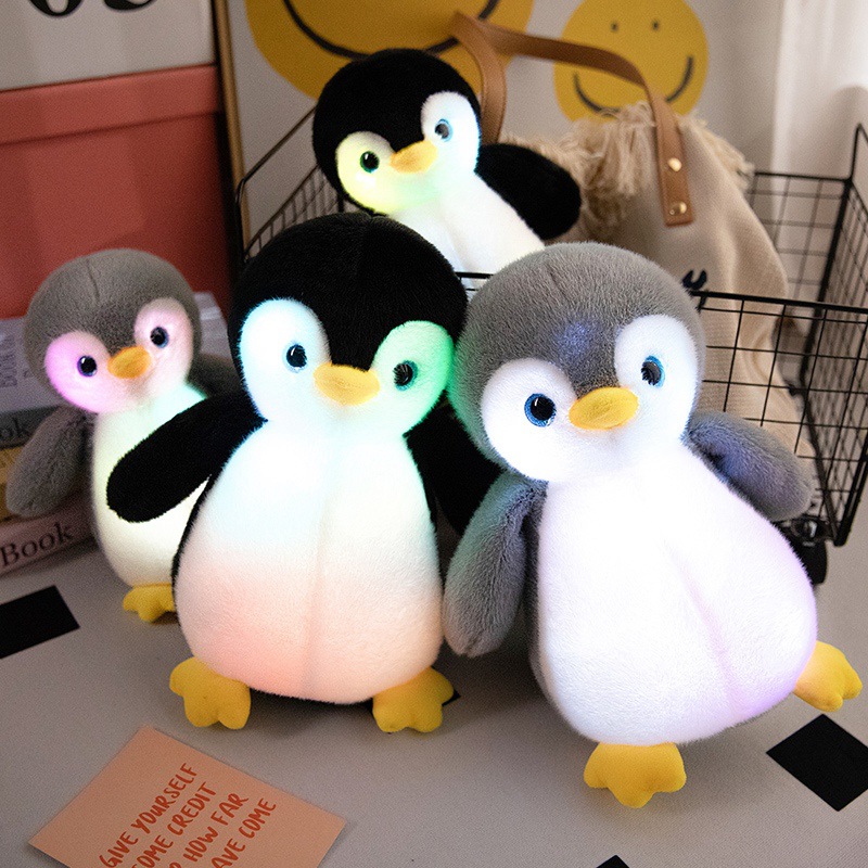 Custom Luminous Penguin Stuffed Plush Animal Toy Soft Cotton Fabric with LED Lights Cute Style for Kids