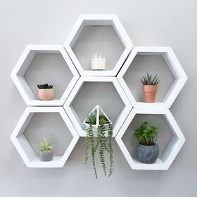 Set of 6 White Honeycomb Hexagon Shelves wood storage shelf display Geometric wooden Floating Hexagon kitchen wall ShelfPopular