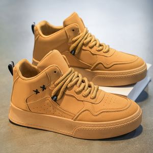 39-44 New Men's Rubber Non-slip High Top Sports Shoes Round Head Casual Breathable Leather Board Shoes