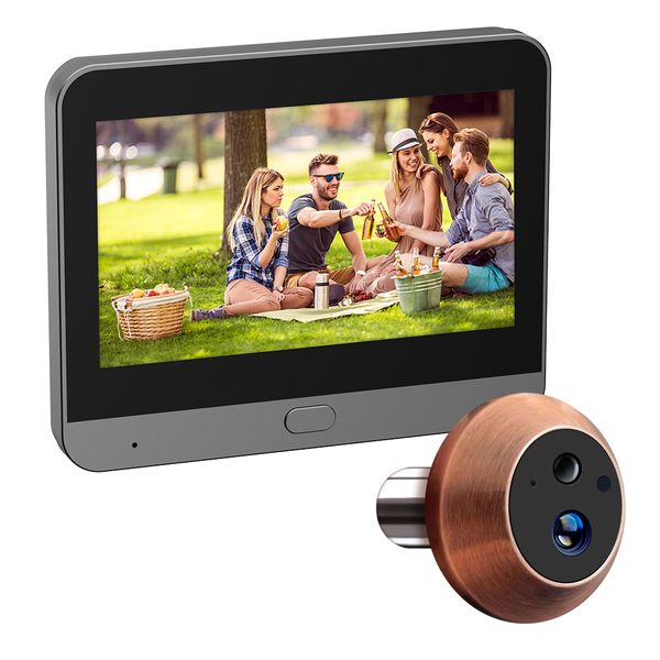 Rehent 3MP New Vintage Copper Color Oem Mini Hidden Peephole Door Bell 5000Mah Wireless Home Security Camera With 4.3" Display