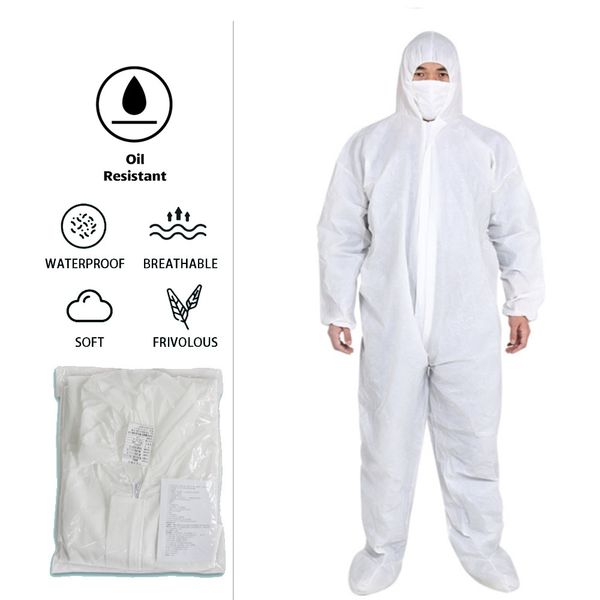 Aeofa 60gsm SF Personal Equipment Set Waterproof White Full Body Protective Safety Coverall PPE