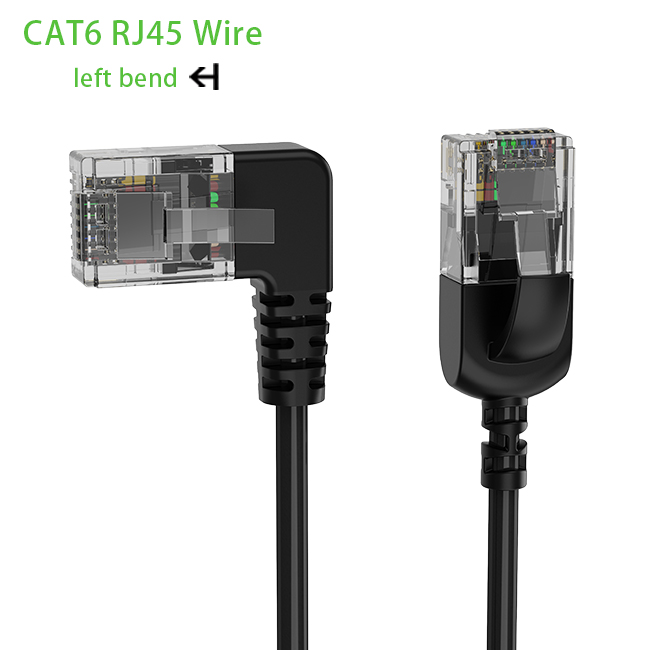 Good Quality Left bend Ethernet cable 0.25m 0.5m 1m 1.5m 2m Network Cord OD2.8 cat6 flexible thin cable Factory RJ45 patch cable