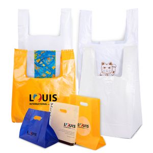 Biodegradable custom logo grocery recycled vest handle plastic carrier thank you shopping bags
