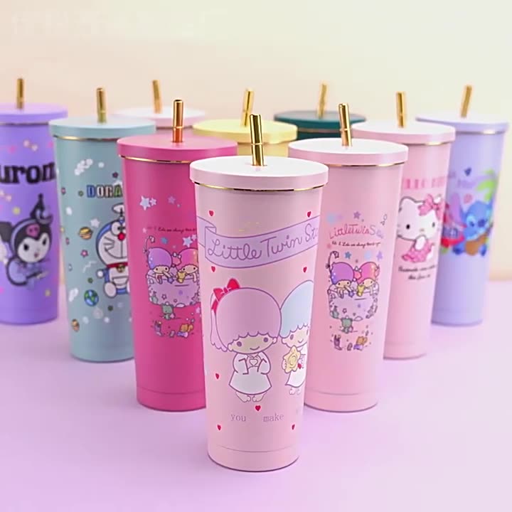 Kuromi Series Straw Cup Large Capacity Double Vacuum 304 Stainless Steel Straws Straight Drink Cup With Cover Water