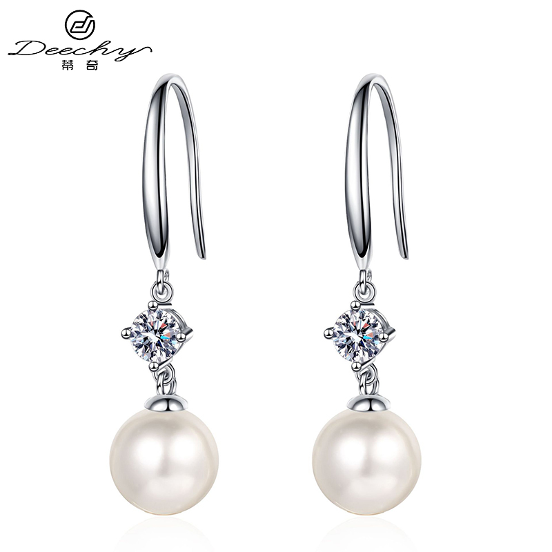 Guangzhou Deechy Trading Co., Ltd Deechy AZ529-E s925 silver natural freshwater pearl stone pendant drop hook earrings moissanite natural pearl earrings wire