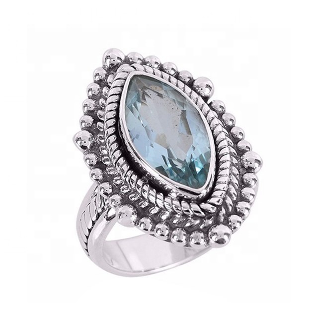 Exclusive Stamped 925 Sterling Silver Blue Topaz Gemstone Eternity Vermeil Ring For Men And Women Gift For Her