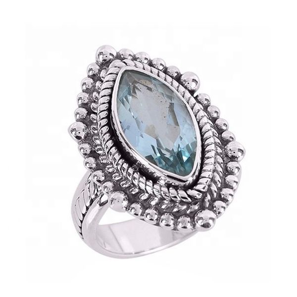 Exclusive Stamped 925 Sterling Silver Blue Topaz Gemstone Eternity Vermeil Ring For Men And Women Gift For Her