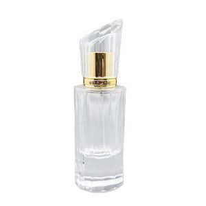 Unique empty spray bottle 50ml custom new design round striped glass perfume bottle with mist spray cap