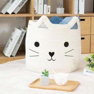 2024 New designed woven basket with handles for toys and sundries cotton rope fox storage bin large rope baskets with handles