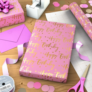 Packaging Wholesale Custom Logo Pink Roll Birthday Wrapping Paper for Kids Gift