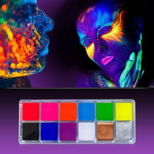 12 Color Face Body oil paint non-toxic Glow Fluorescent Neon uv Art Paint Halloween Party Fancy Dress Beauty Makeup Cosmetics
