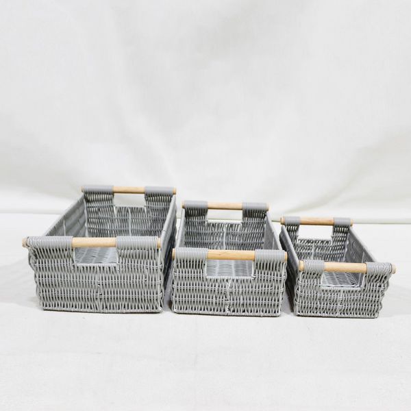 Hand-Woven 3-Piece Square Poly Basket Set Handles Special Offer Kitchen Storage Organization Laundry Bags Toy Packing Ins-style