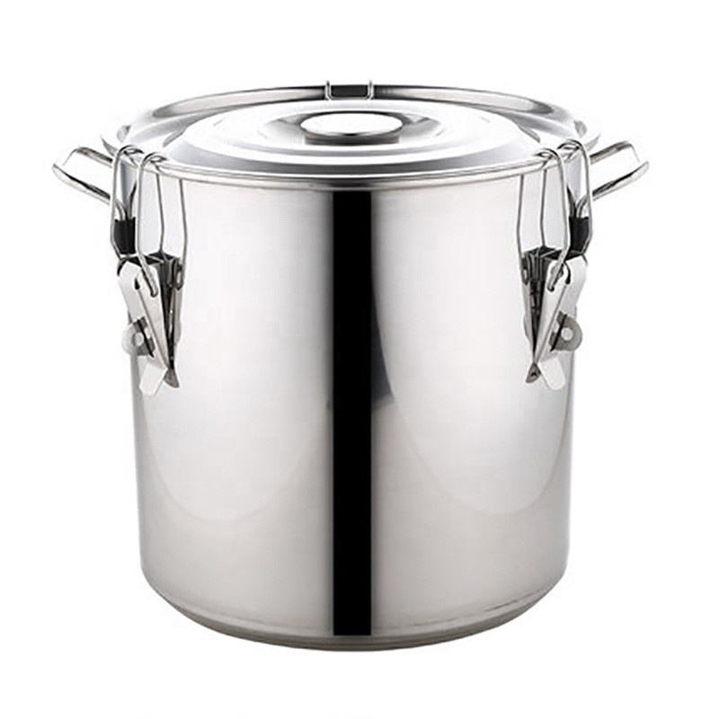 Hot sale large capacity stainless steel cookware Soup barrel milk beer bucket with lock sealed lid