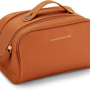 Waterproof Portable Travel Cosmetic Bags PU Leather Makeup Organizer Bag with Dividers and Handle