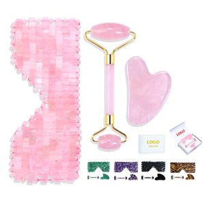 Natural Jade Roller Guasha And Eye Mask Set Jade Roller And Gua Sha Custom Logo Rose Quartz Eye Mask Skincare Massager