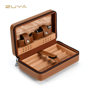 Custom Personalized Portable Cedar Wood Humidor Cigar Leather Travel Case