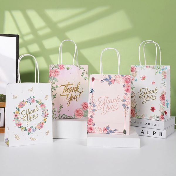 Wholesale birthday party decoration wedding cookie candy gift packaging thank you kraft paper bags with handle