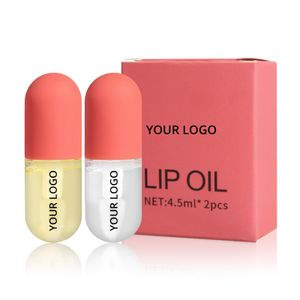 Custom Logo 2 in 1 Double Care Lip Plumping Oil Capsule Shape Lighten Lines Lip Oil Private Label