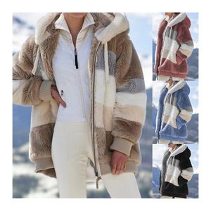 2024 winter clothes for women Warm plush patchwork zip pocket women's coats hooded plus size women's coats