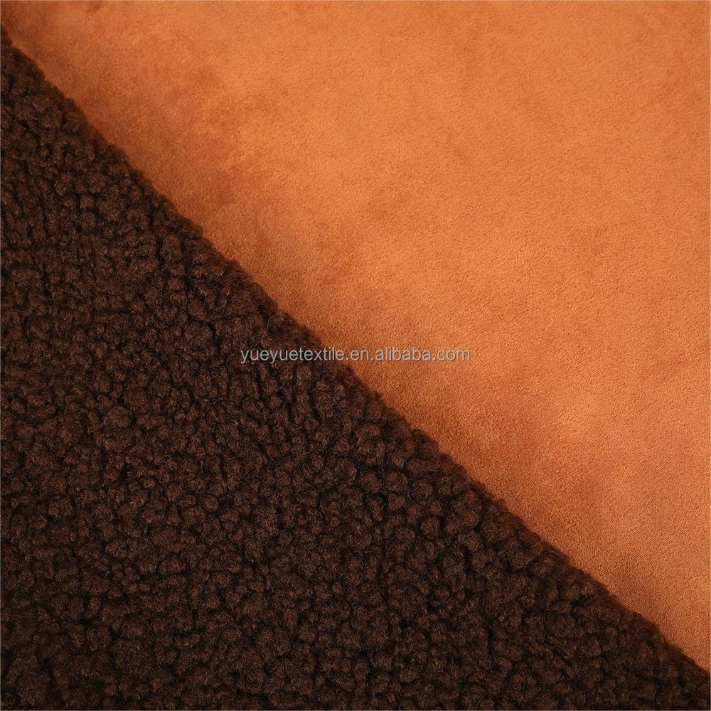 Shaoxing Yueyue Textile Co., Ltd. Micro Velvet China Factory Textile Premium Quality 93% Polyester 7% Spandex Warm Suede Fabric Bonded With Lambs Wool Fabric For Garment abay