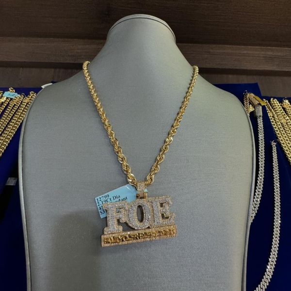 Stay Humble Design Pendant With Tennis Chain Necklace Moissanite Yellow Gold Hip Hop Jewelry Necklace